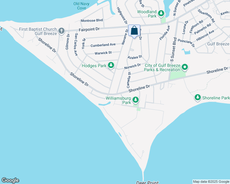 map of restaurants, bars, coffee shops, grocery stores, and more near 202 Shoreline Dr in Gulf Breeze