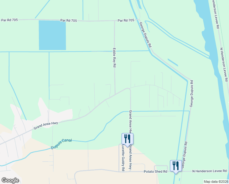 map of restaurants, bars, coffee shops, grocery stores, and more near 1367 Grand Anse Highway in Breaux Bridge