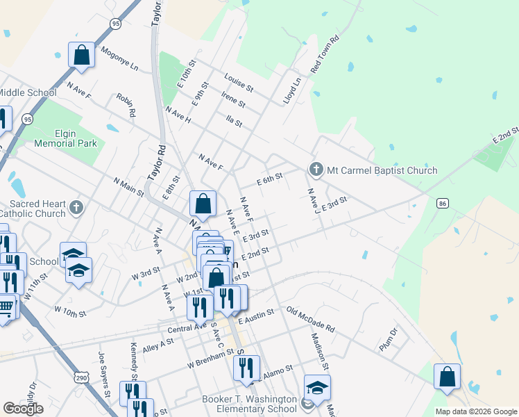 map of restaurants, bars, coffee shops, grocery stores, and more near 404 North Avenue G in Elgin