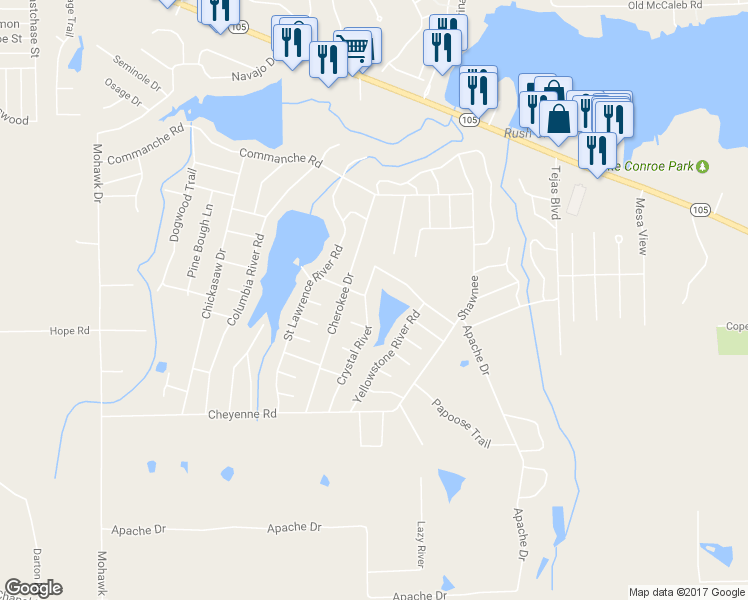 map of restaurants, bars, coffee shops, grocery stores, and more near 615 Crystal River Road in Montgomery