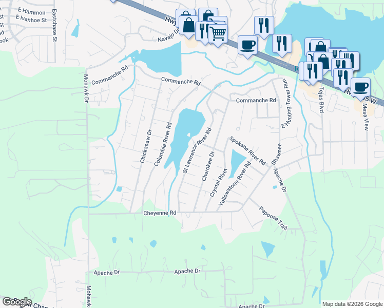 map of restaurants, bars, coffee shops, grocery stores, and more near 702 Natchez River Circle in Montgomery