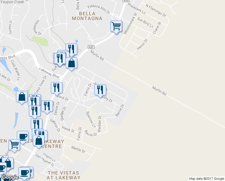 map of restaurants, bars, coffee shops, grocery stores, and more near 15100 Joseph Drive in Austin