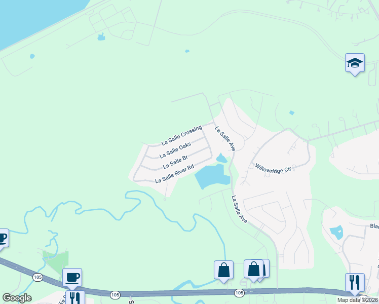 map of restaurants, bars, coffee shops, grocery stores, and more near 12050 La Salle Branch in Conroe