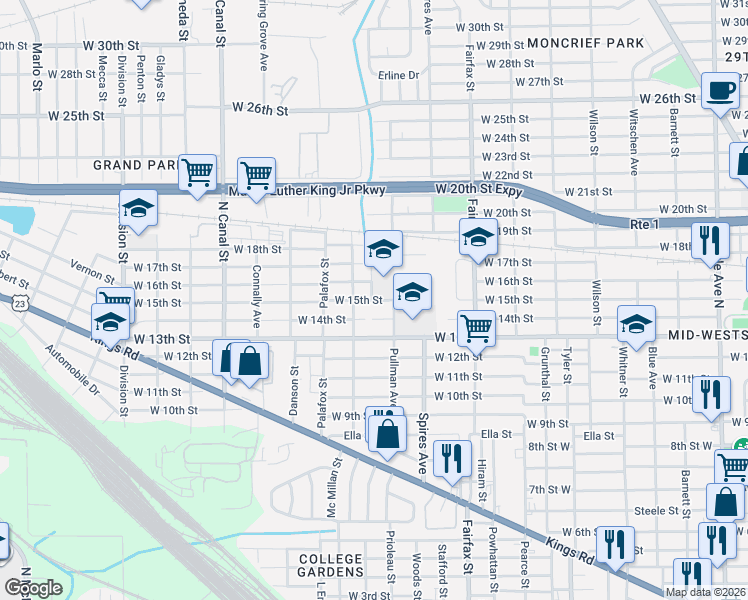 map of restaurants, bars, coffee shops, grocery stores, and more near 2416 Pullman Avenue in Jacksonville