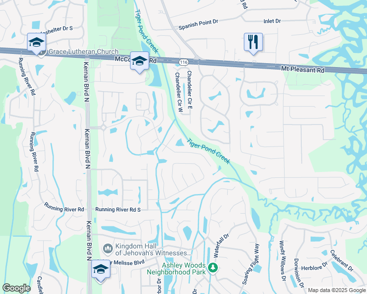 map of restaurants, bars, coffee shops, grocery stores, and more near 12575 Kernan Forest Boulevard in Jacksonville