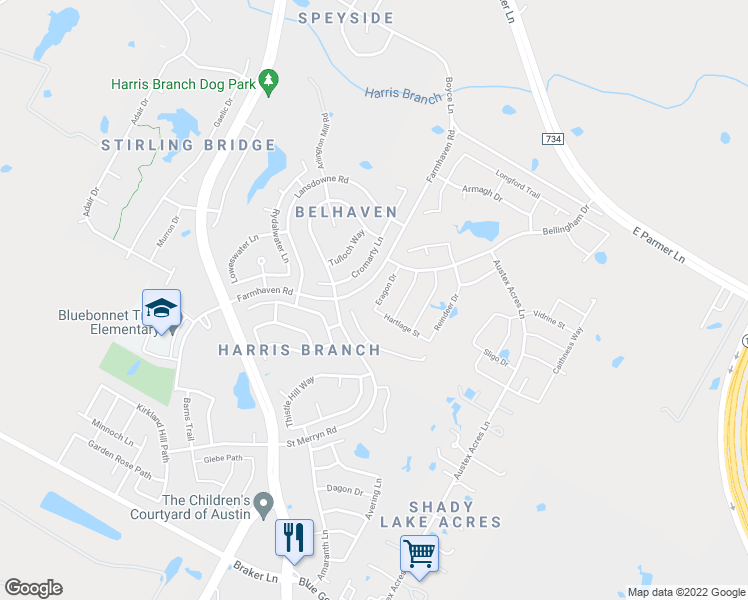 map of restaurants, bars, coffee shops, grocery stores, and more near 11708 Eragon Drive in Manor