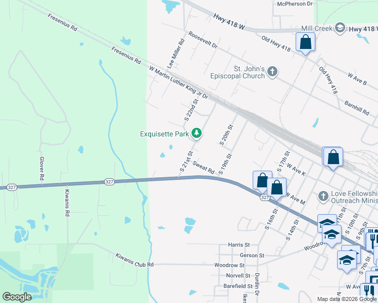 map of restaurants, bars, coffee shops, grocery stores, and more near 505 South 21st Street in Silsbee