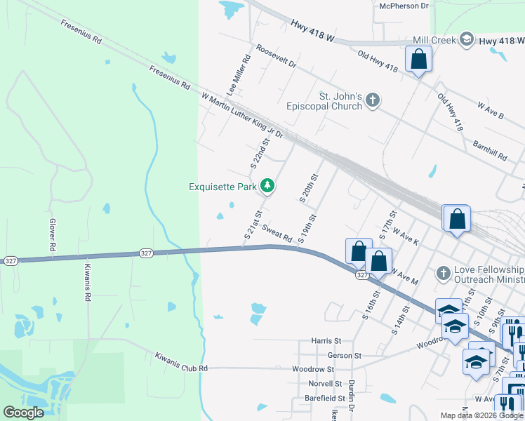 map of restaurants, bars, coffee shops, grocery stores, and more near 505 South 21st Street in Silsbee