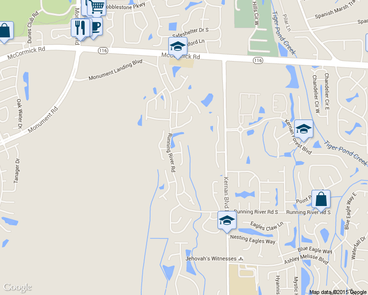 map of restaurants, bars, coffee shops, grocery stores, and more near 1599 Panther Ridge Court in Jacksonville
