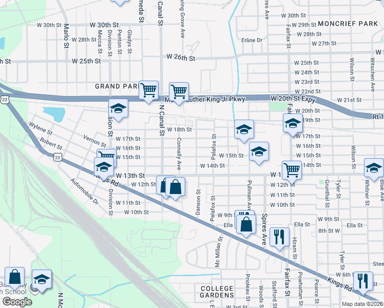 map of restaurants, bars, coffee shops, grocery stores, and more near 2108 West 15th Street in Jacksonville