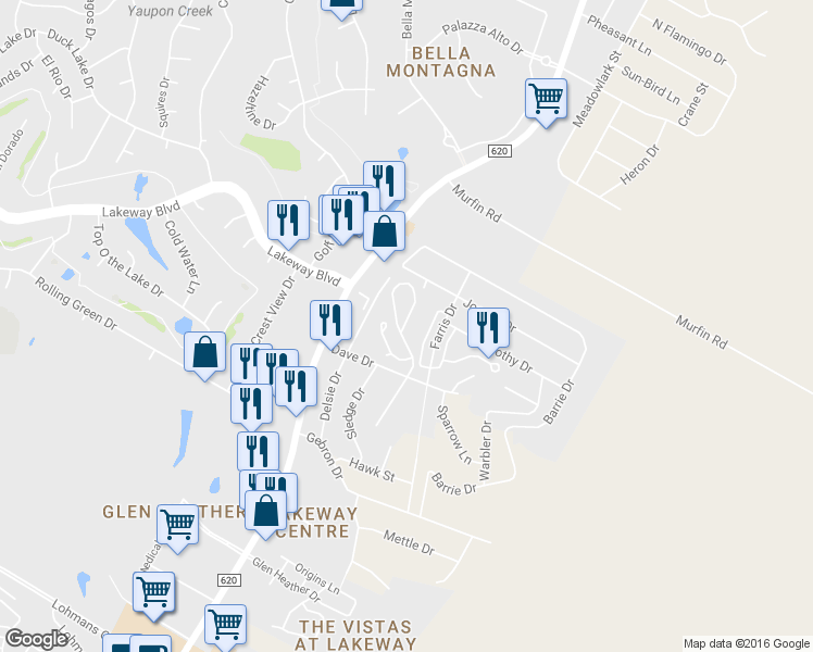 map of restaurants, bars, coffee shops, grocery stores, and more near 96 White Magnolia Circle in Lakeway