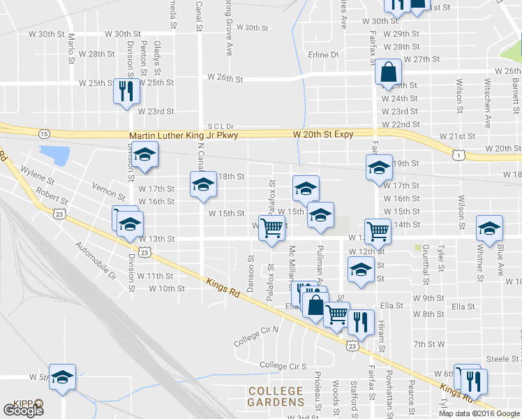 map of restaurants, bars, coffee shops, grocery stores, and more near 2059 West 15th Street in Jacksonville