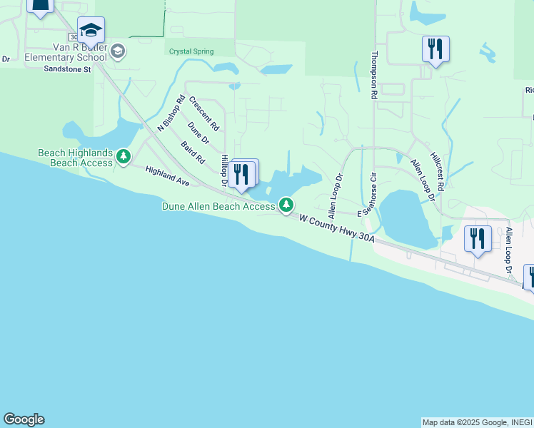 map of restaurants, bars, coffee shops, grocery stores, and more near 44 Fort Panic Road in Santa Rosa Beach