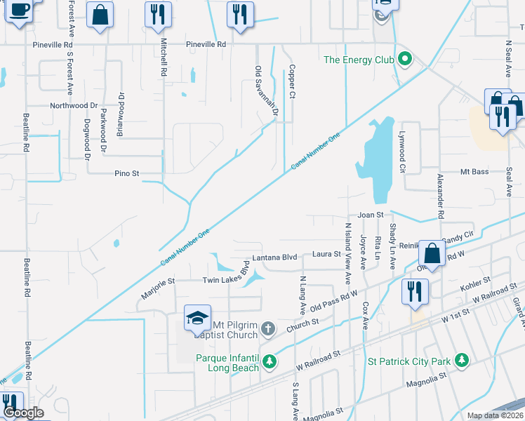map of restaurants, bars, coffee shops, grocery stores, and more near 912 Latil St in Long Beach