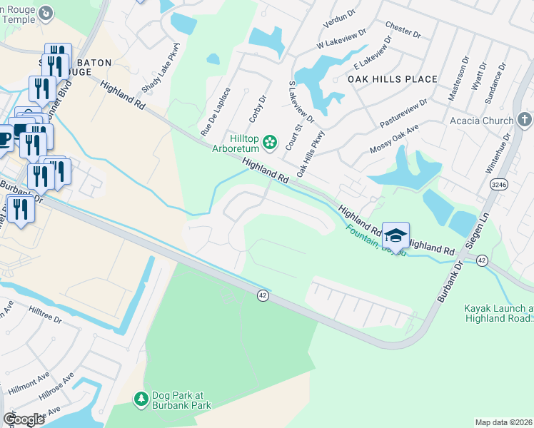 map of restaurants, bars, coffee shops, grocery stores, and more near 649 Grand Lakes Drive in Baton Rouge