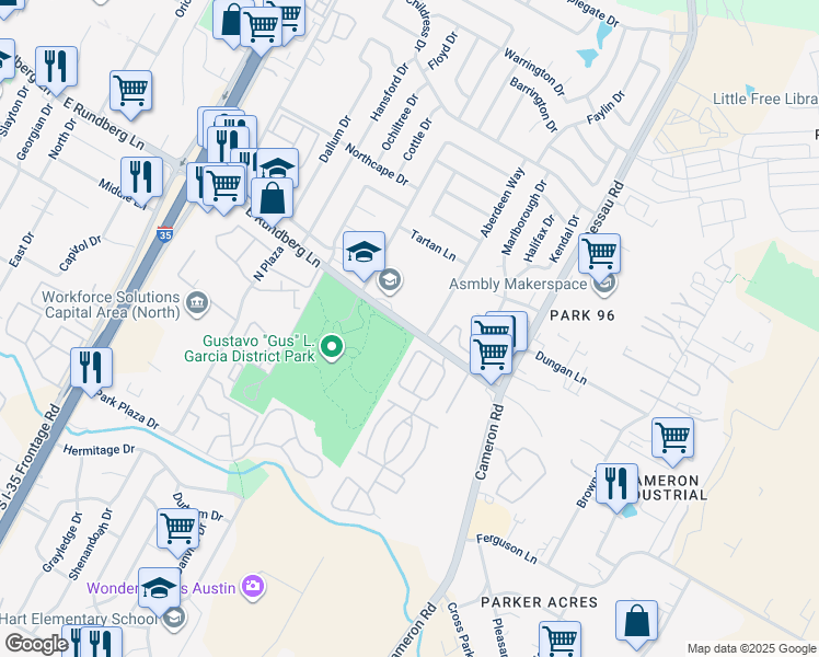 map of restaurants, bars, coffee shops, grocery stores, and more near 1301 East Rundberg Lane in Austin