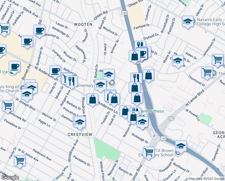 map of restaurants, bars, coffee shops, grocery stores, and more near 1406 Dale Drive in Austin