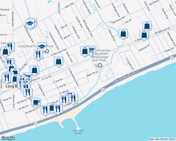 map of restaurants, bars, coffee shops, grocery stores, and more near 745 East 3rd Street in Long Beach