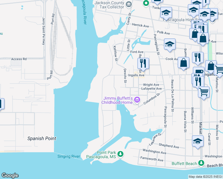 map of restaurants, bars, coffee shops, grocery stores, and more near in Pascagoula