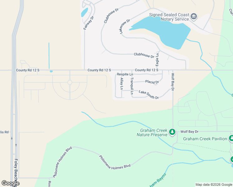 map of restaurants, bars, coffee shops, grocery stores, and more near 22505 Respite Lane in Foley