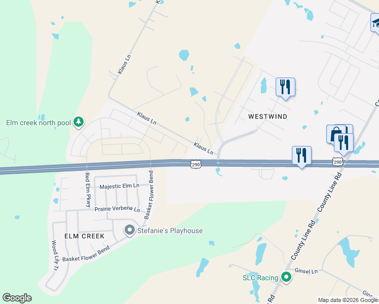 map of restaurants, bars, coffee shops, grocery stores, and more near 18401 U.S. 290 in Elgin