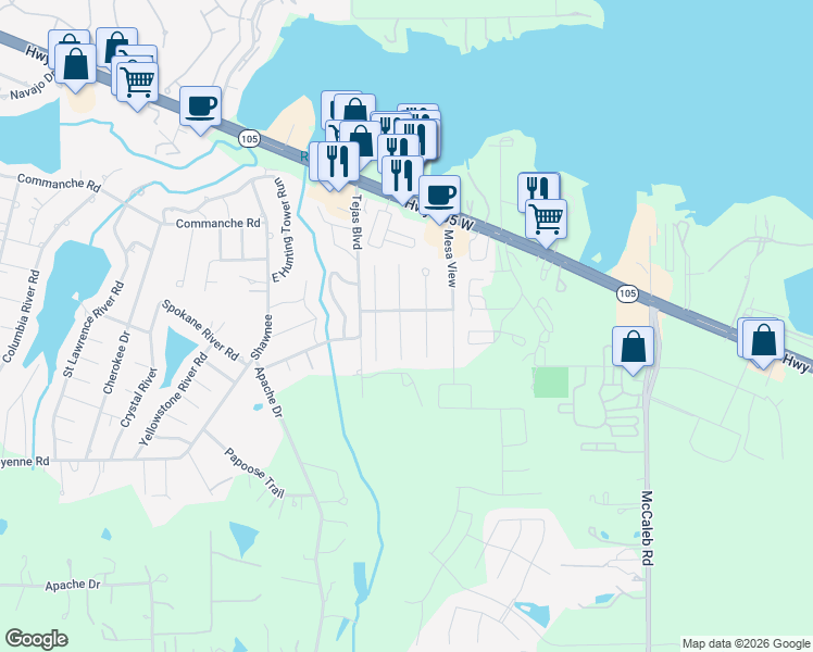 map of restaurants, bars, coffee shops, grocery stores, and more near 259 Adobe Terrace South in Montgomery