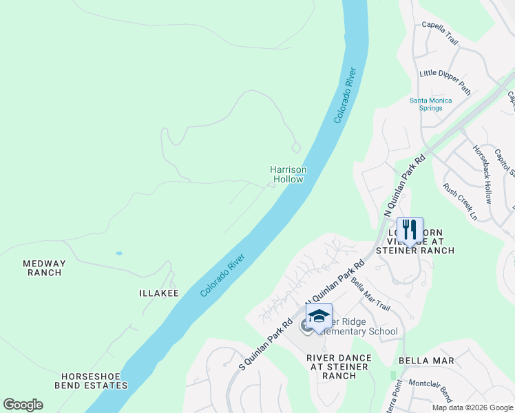 map of restaurants, bars, coffee shops, grocery stores, and more near 303 Lago Verde Road in Austin