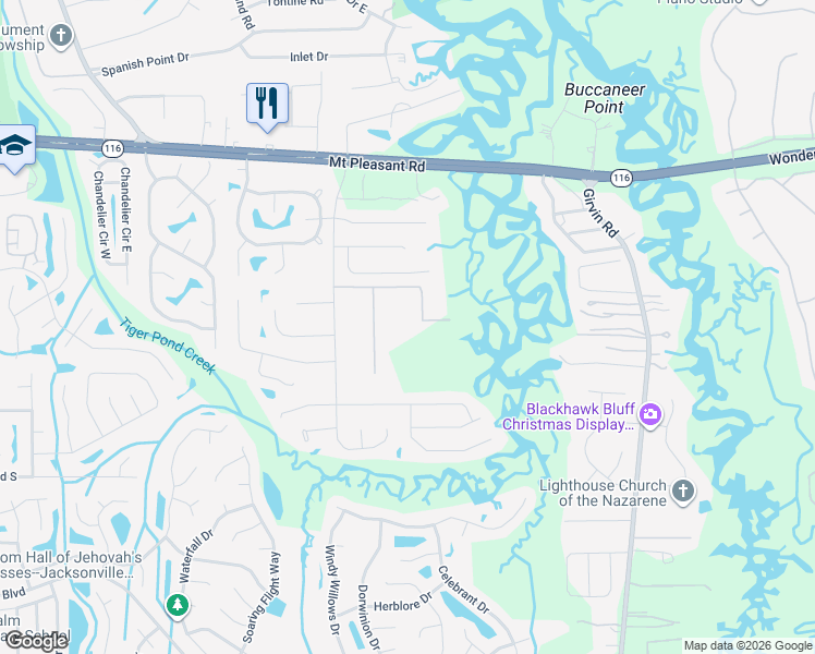 map of restaurants, bars, coffee shops, grocery stores, and more near 1450 Boyer Oaks Lane in Jacksonville