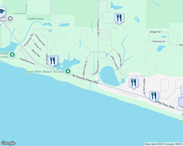 map of restaurants, bars, coffee shops, grocery stores, and more near 15 Seahorse Circle in Santa Rosa Beach