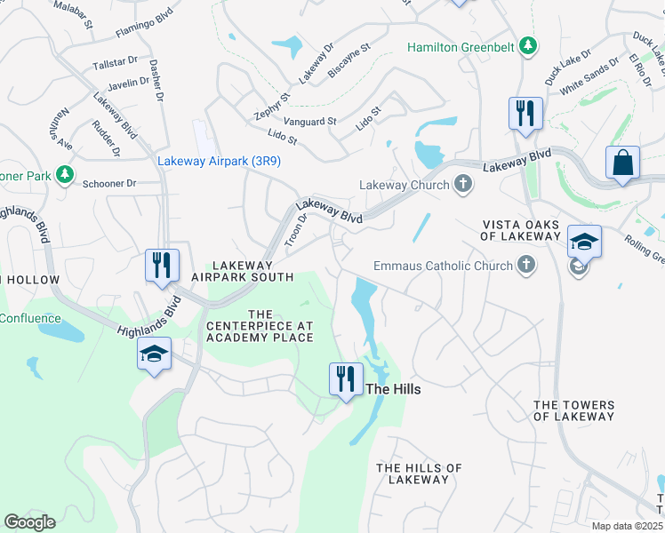 map of restaurants, bars, coffee shops, grocery stores, and more near 4 Gentle Brook Bend in The Hills