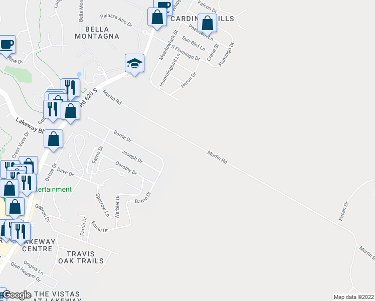 map of restaurants, bars, coffee shops, grocery stores, and more near 14913 Murfin Road in Austin