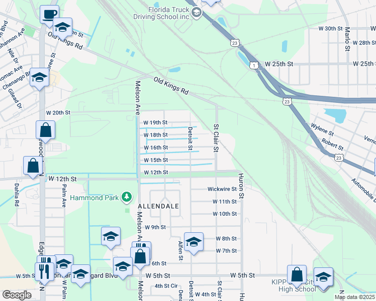 map of restaurants, bars, coffee shops, grocery stores, and more near 2979 West 15th Street in Jacksonville