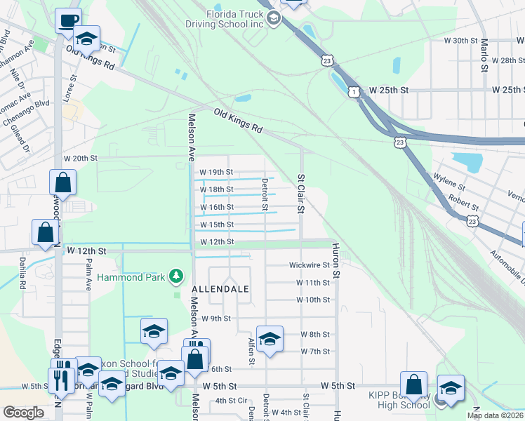 map of restaurants, bars, coffee shops, grocery stores, and more near 3004 West 16th Street in Jacksonville