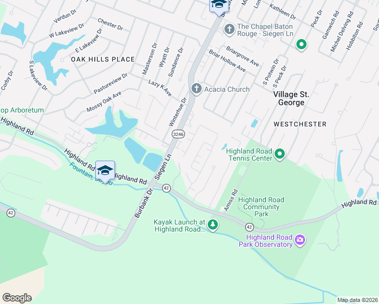 map of restaurants, bars, coffee shops, grocery stores, and more near 321 West Plantation Ridge Court in Baton Rouge