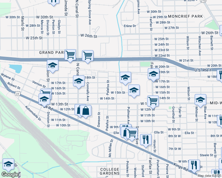 map of restaurants, bars, coffee shops, grocery stores, and more near 2042 West 15th Street in Jacksonville