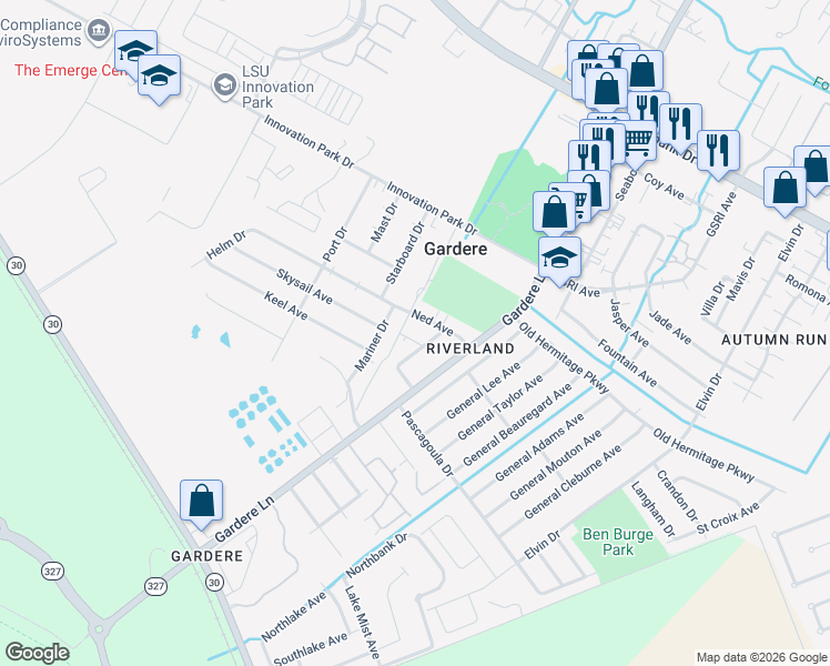 map of restaurants, bars, coffee shops, grocery stores, and more near 2246 Anne Marie Drive in Baton Rouge