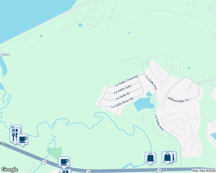 map of restaurants, bars, coffee shops, grocery stores, and more near 12104 La Salle Crossing in Conroe