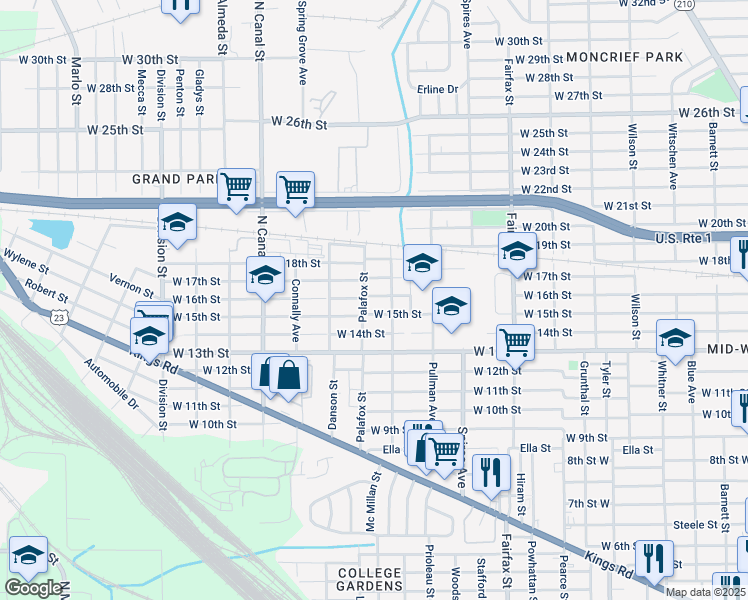 map of restaurants, bars, coffee shops, grocery stores, and more near 2042 West 15th Street in Jacksonville