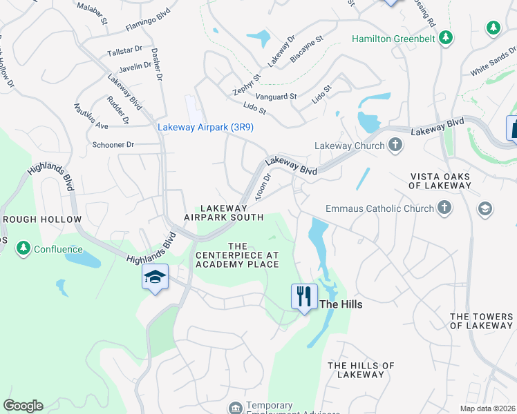 map of restaurants, bars, coffee shops, grocery stores, and more near 31 Muirfield Greens Lane in Lakeway