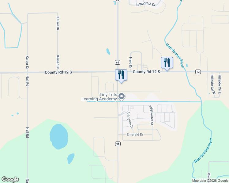 map of restaurants, bars, coffee shops, grocery stores, and more near 8800 County Road 65 in Foley