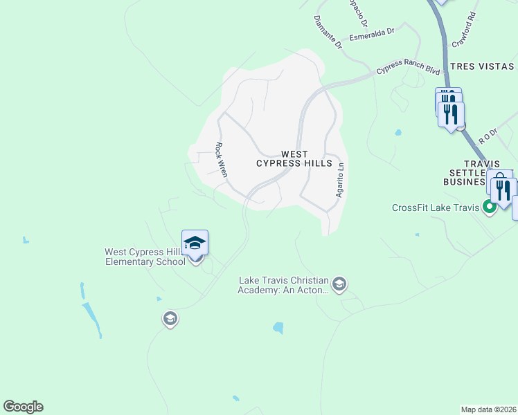 map of restaurants, bars, coffee shops, grocery stores, and more near 5613 Cypress Ranch Boulevard in Spicewood