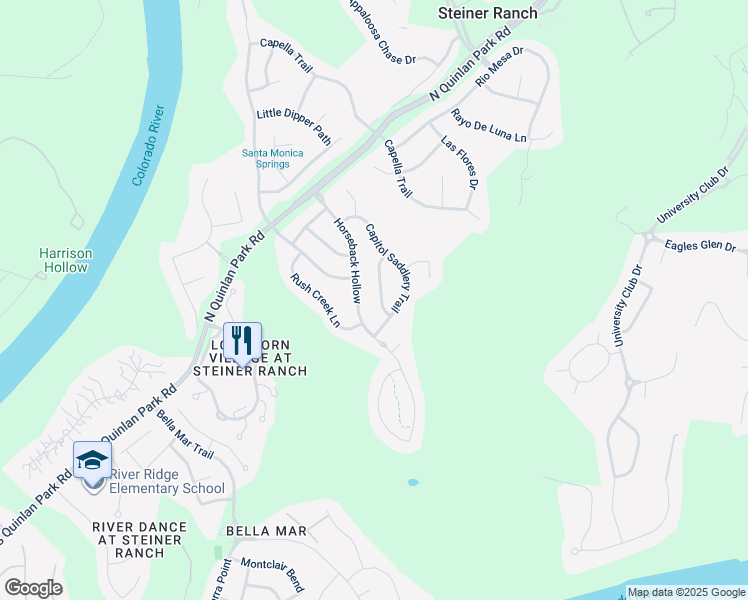 map of restaurants, bars, coffee shops, grocery stores, and more near 916 Cavalry Ride Trail in Austin