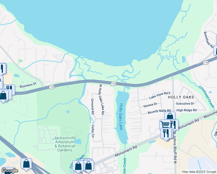 map of restaurants, bars, coffee shops, grocery stores, and more near 10226 Fort Caroline Road in Jacksonville