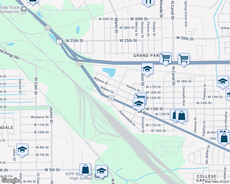map of restaurants, bars, coffee shops, grocery stores, and more near 2704 Henrietta Street in Jacksonville