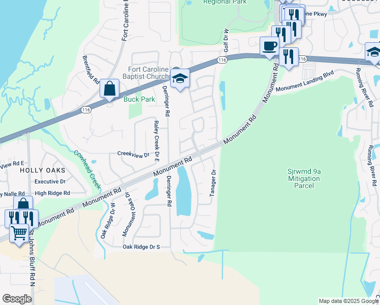 map of restaurants, bars, coffee shops, grocery stores, and more near 11418 White Bay Lane in Jacksonville