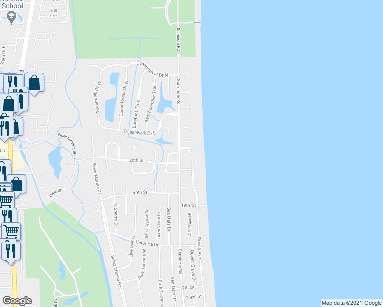 map of restaurants, bars, coffee shops, grocery stores, and more near 2233 Seminole Road in Atlantic Beach