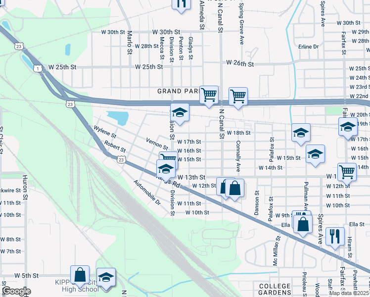 map of restaurants, bars, coffee shops, grocery stores, and more near 2325 West 17th Street in Jacksonville