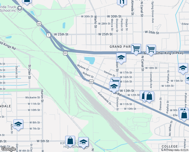 map of restaurants, bars, coffee shops, grocery stores, and more near 2704 Henrietta Street in Jacksonville