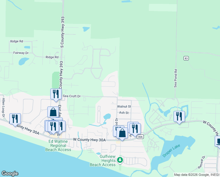 map of restaurants, bars, coffee shops, grocery stores, and more near 235 Tropical Breeze Drive in Santa Rosa Beach
