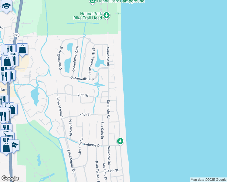 map of restaurants, bars, coffee shops, grocery stores, and more near 2233 Seminole Road in Atlantic Beach